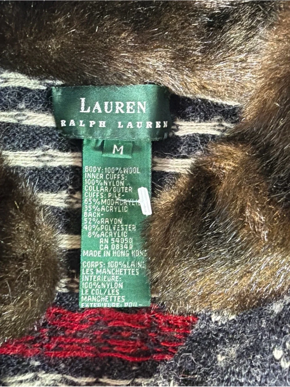 Ralph Lauren Navy Fair Isle Zip Cardigan with Faux Fur Collar
